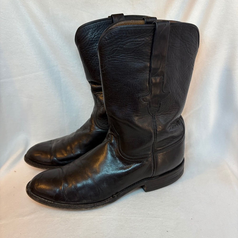 Lucchese Mens Black Leather Western Cowboy Boots Round Toe R1819 Size 8